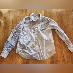 Maeve Light Blue Top with 3d Flower Applique Detail